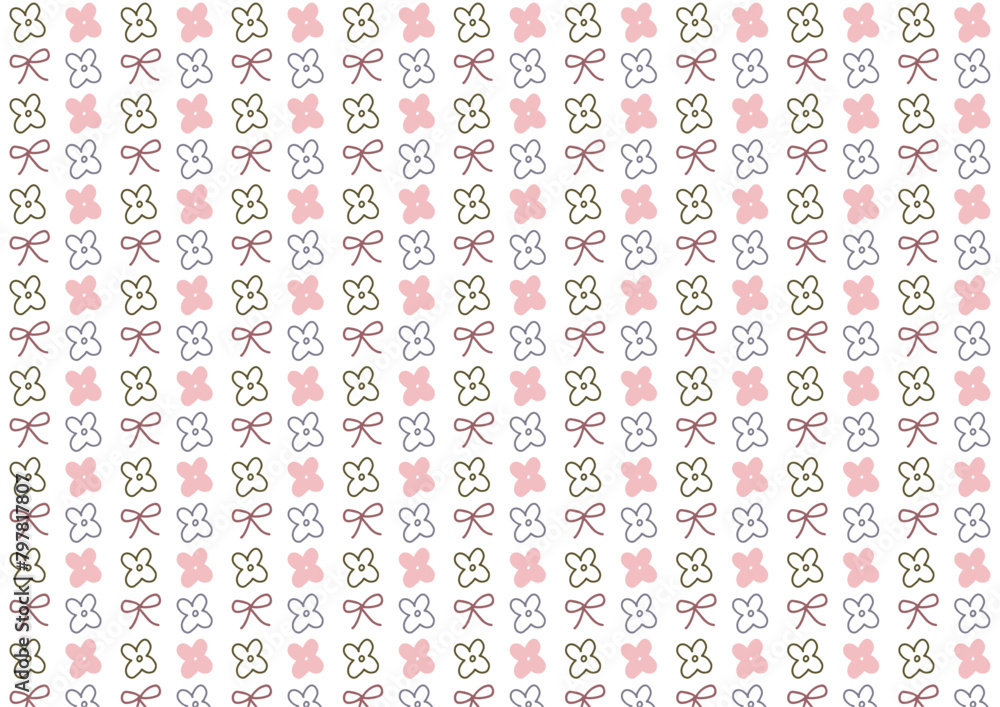 手描き パターン リボン 花 ピンク ブラウン 素材 背景 手描き パターン リボン 花 ピンク ブラウン 素材 背景