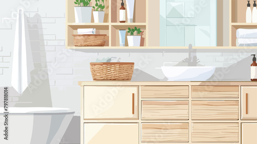 Interior of light bathroom with drawers shelving unit © Rover