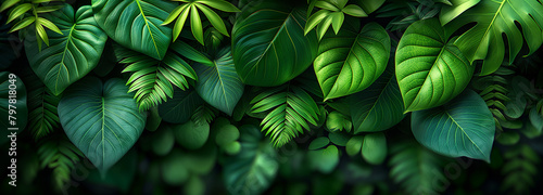 Background of fresh green tropical leaves.