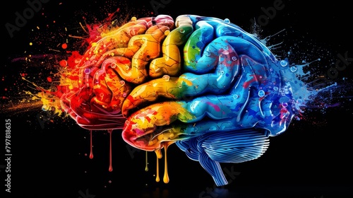 An abstract painting of a brain made of colorful paint.