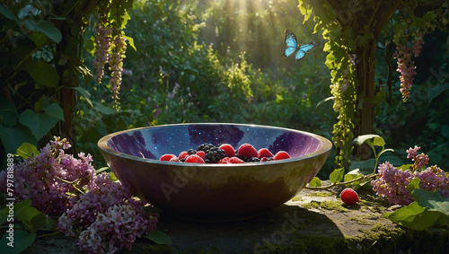 berries in a bowl on the garden table