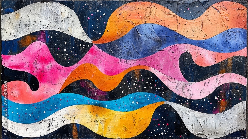 Colorful abstract painting with waves and stars Colorful abstract painting with waves and stars