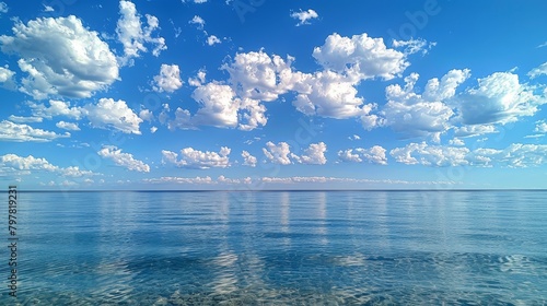 Blue sky and white clouds over a calm sea. photo