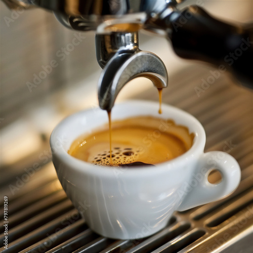 Photo of espresso coffee brewing