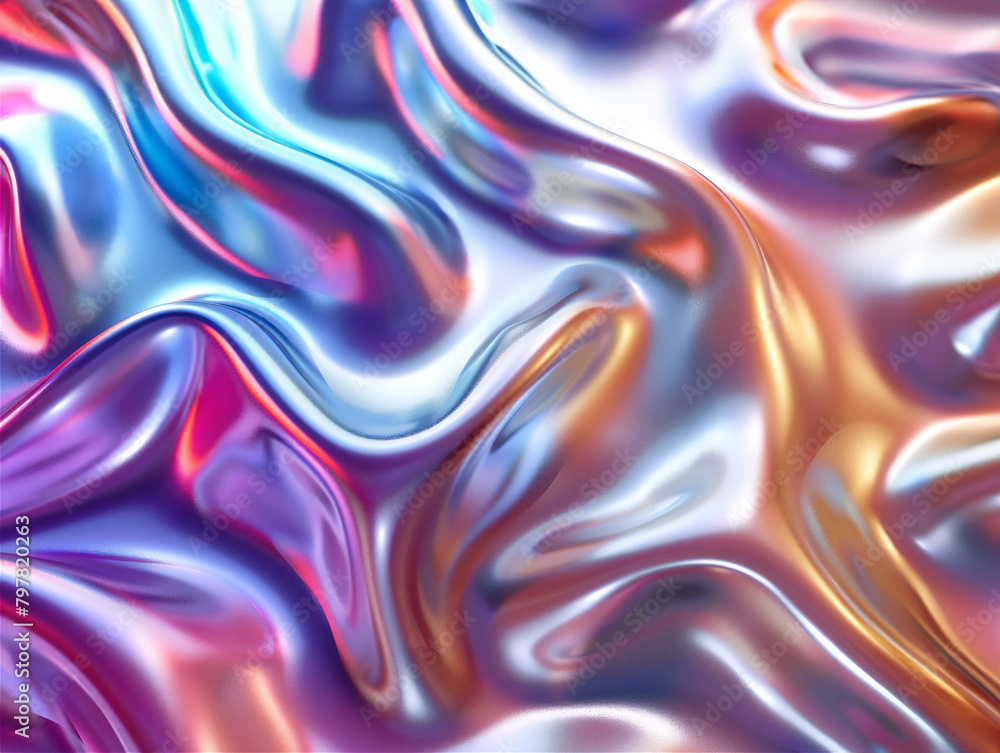Obraz premium colorful Liquid metallic wavy 3d render background.