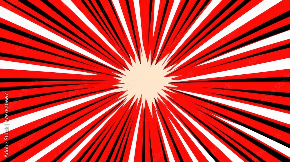 Fototapeta premium Colourful black and white comic book radial rays, lines. Comics background with motion, speed lines. Pop art style elements. Vector illustration