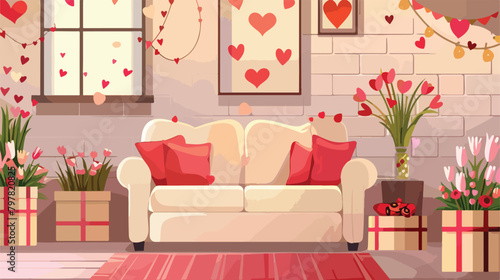 Interior of living room decorated for Valentines Day photo