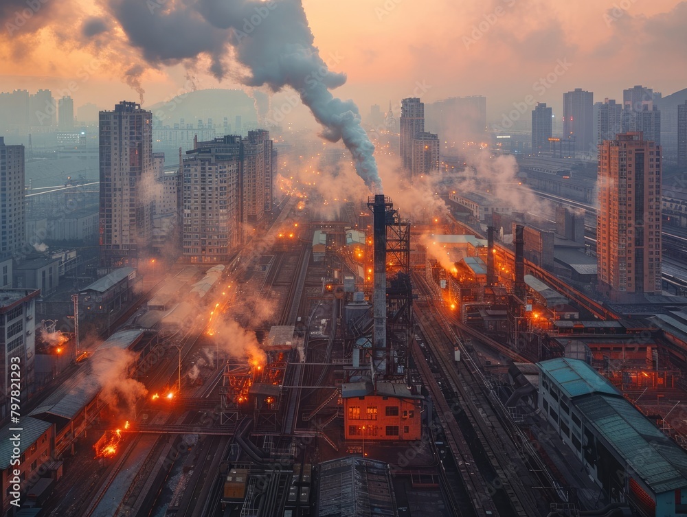 Steel plant workshop, red molten steel, huge machines Steel plant workshop, red molten steel, huge machines