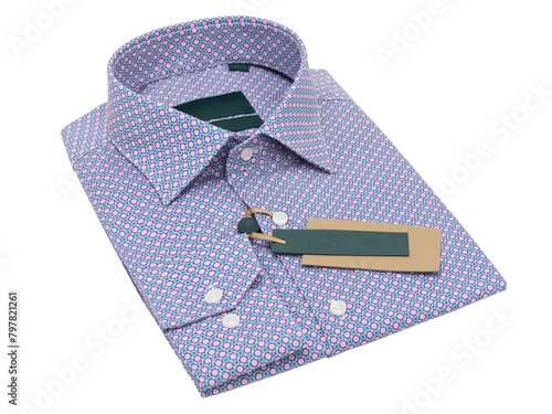 Purple folded men's shirt with polka dots isolated on white background