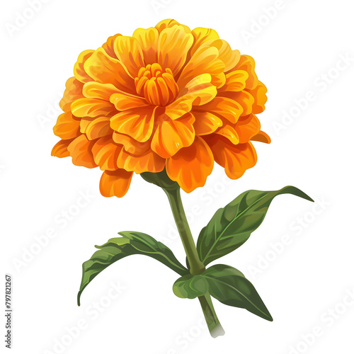 Clipart illustration a marigold on white background. Suitable for crafting and digital design projects.[A-0004]