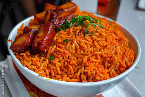 Delicious Bowl of Jollof Rice, Culinary World Tour, Food and Street Food photo