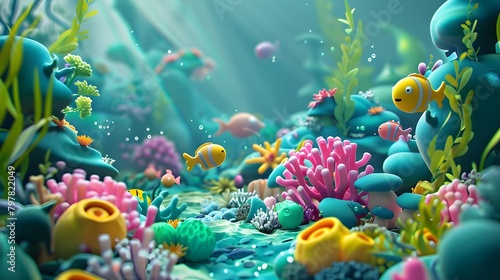 coral reef and fishes under the ocean photo