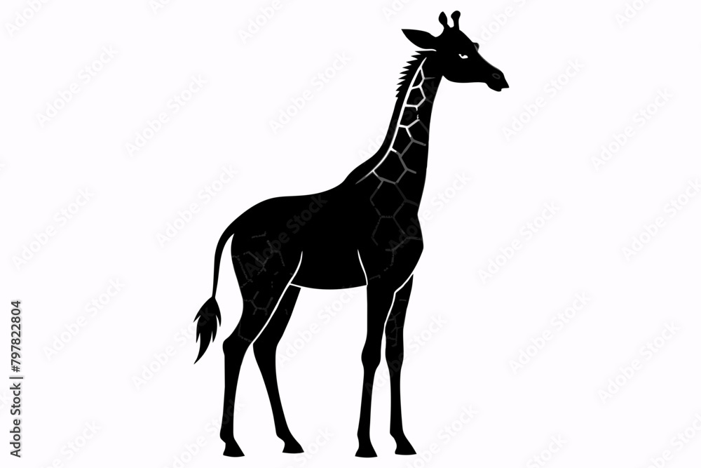 Obraz premium black Giraffe silhouette vector illustration on white background