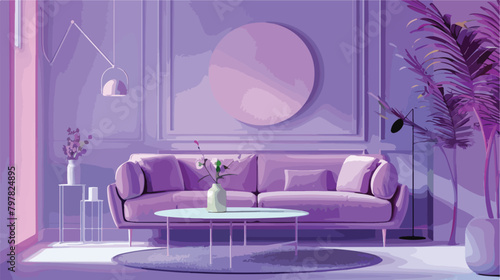 Interior of modern room with comfortable lilac sofa 