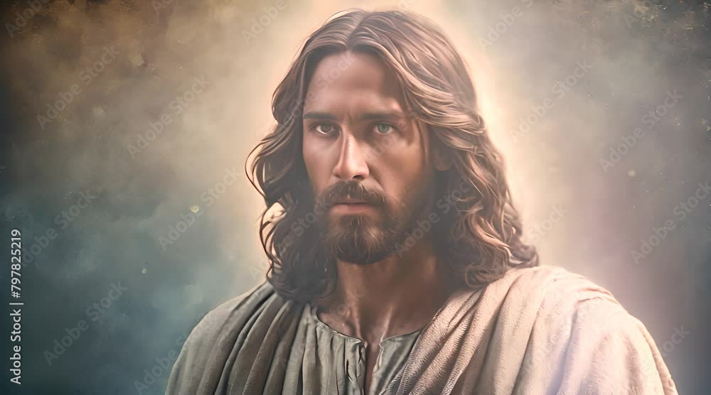 Divine Artistry Digital Painting of Jesus Christ on an Abstract Grunge Background Divine Artistry Digital Painting of Jesus Christ on an Abstract Grunge Background