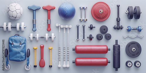 different types of weights and other gym equipments photo
