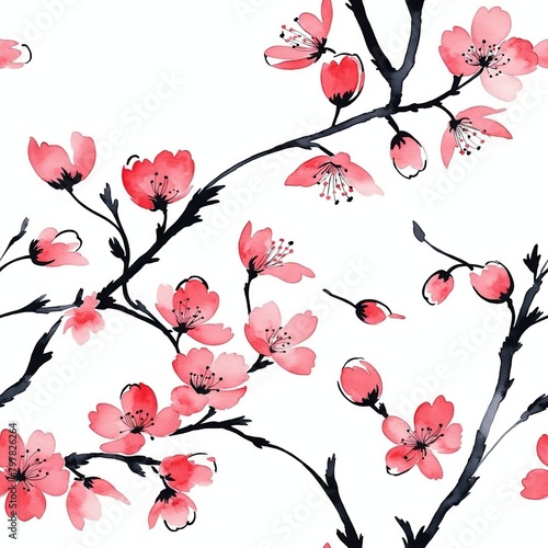 Sakura Cherry Blossom Seamless Pattern Background