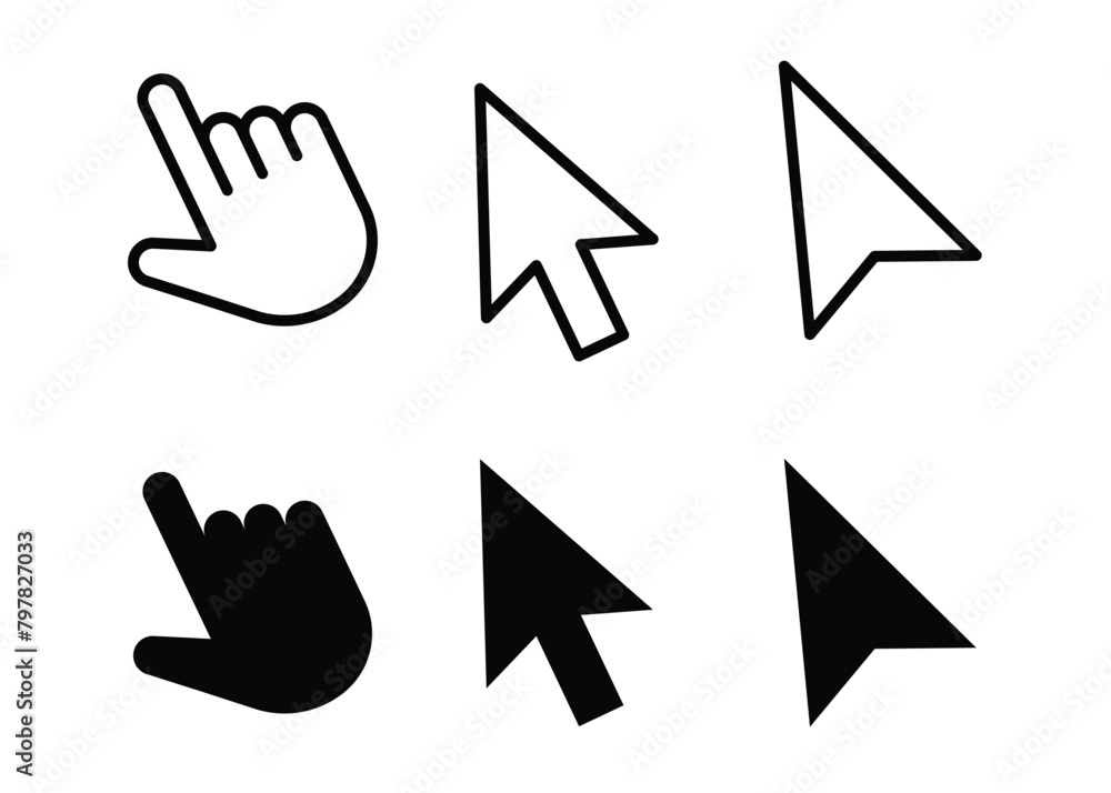 mouse cursor click hand arrow pointer outline and black fill mouse cursor click hand arrow pointer outline and black fill