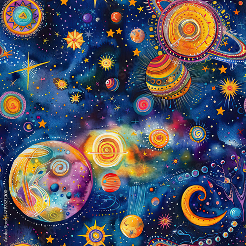 Boho Galactic Odyssey Celestial Tapestry - Space Pattern