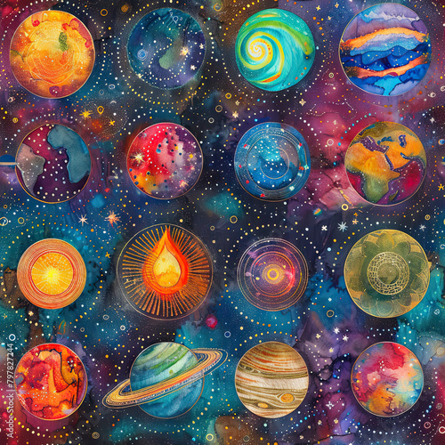 Boho Galactic Odyssey Celestial Tapestry - Space Pattern