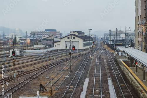Railway track and railway station for high speed train.in Nagoya, Japan. photo