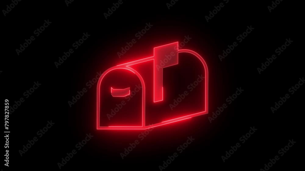 Letter box icon glowing neon red color animation black background Letter box icon glowing neon red color animation black background