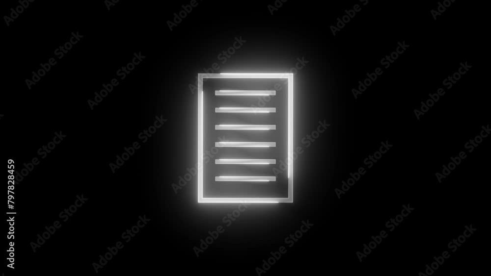 Page paper icon glowing neon white color animation black background Page paper icon glowing neon white color animation black background