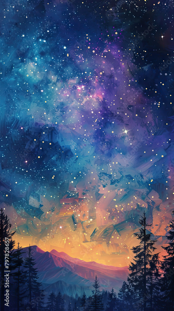 Naklejka premium Starry Night Reverie A Celestial Painting