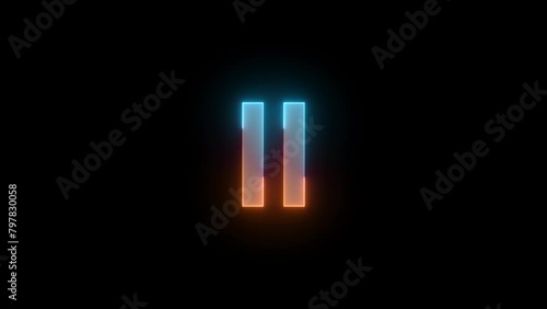 Neon media control pouse icon brown cyan color glowing animated black background photo