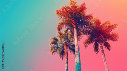 Colorful background with palm trees, summer concept. Retro color gradient in the style of various artists © Imran