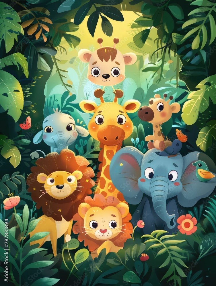 Illustration, various animals in the forest Illustration, various animals in the forest