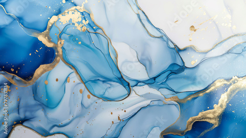 Blue Gold Marble Floor Texture. Particle pattern. Interior marble for wall. 