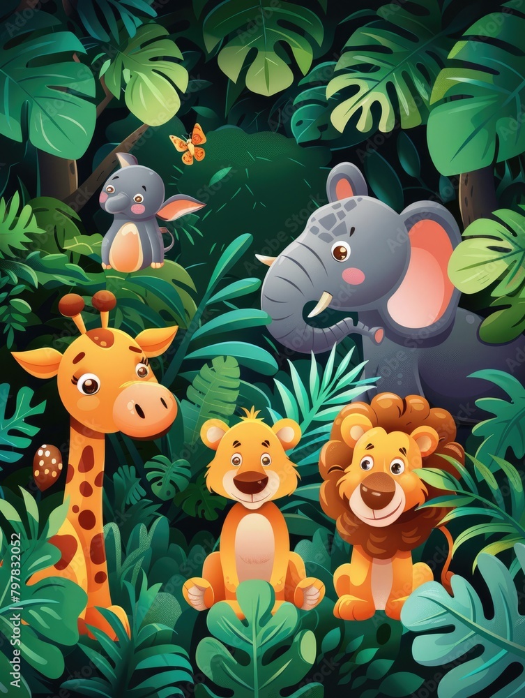 Illustration, various animals in the forest Illustration, various animals in the forest