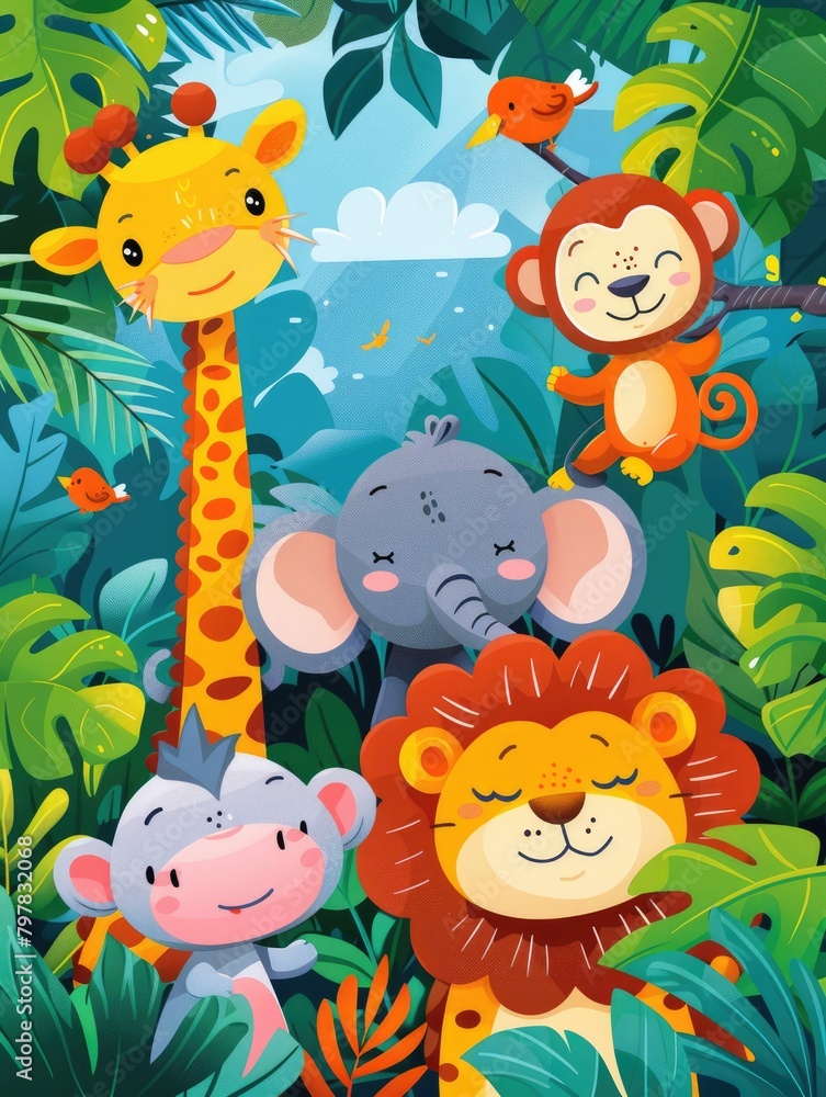 Illustration, various animals in the forest Illustration, various animals in the forest