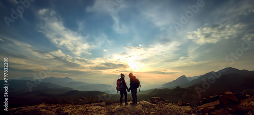 lover women and men asians travel relax in the holiday. Photograph mountain landscapes atmosphere in the morning. In the winter. In Thailand