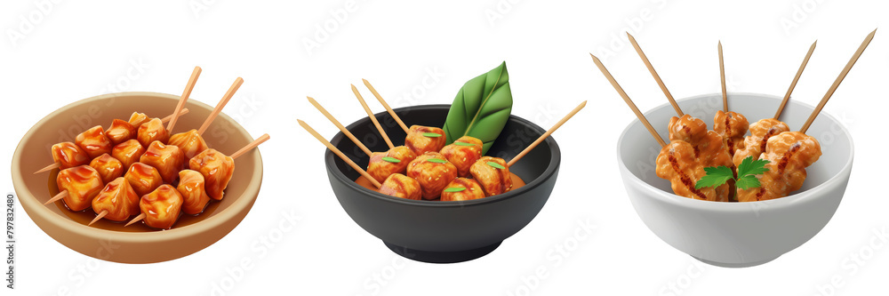 PNG bowl of Chicken Satay 3d icons and objects collection, in cartoon ...