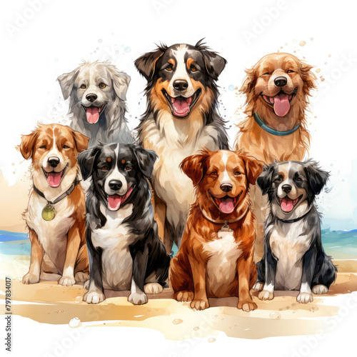 Watercolor Surfing Dogs Illustration  Generative Ai