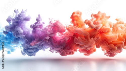 Generative AI Illustration of colorful smoke horizontal flow isolated on white background. Creative dynamic backdrop digital art. © fanjianhua