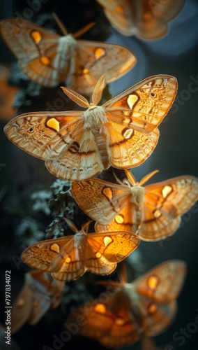 Captivating Nocturnal Moths Embracing the Glow of Bedside Lamp - A Macro Exploration of Nature s Intricate Beauty