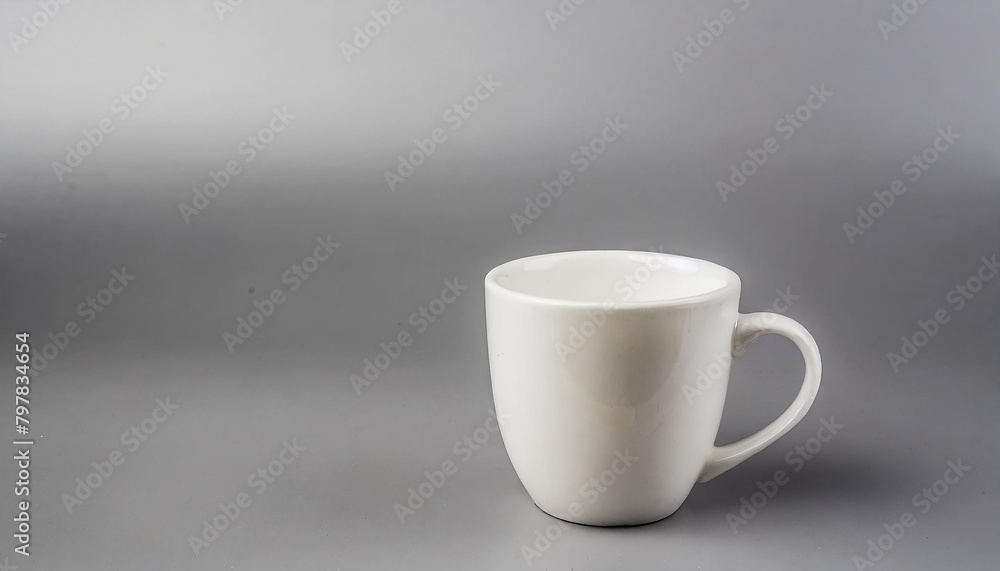 Close-up of ceramic white cup on isolated gray background. Tea or coffee mug. Drink ware. Mock up. Close-up of ceramic white cup on isolated gray background. Tea or coffee mug. Drink ware. Mock up.