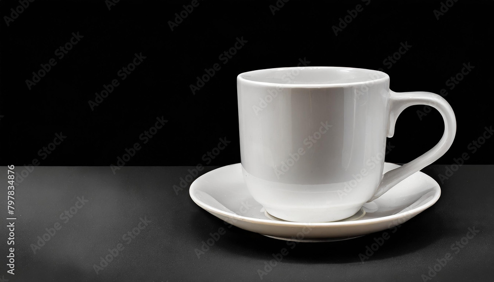 Close-up of ceramic white cup on isolated black background. Tea or coffee mug. Drink ware. Mock up. Close-up of ceramic white cup on isolated black background. Tea or coffee mug. Drink ware. Mock up.