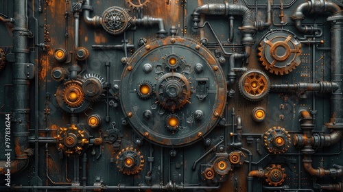 A pile of old gears and mechanical parts arranged on iron sheets