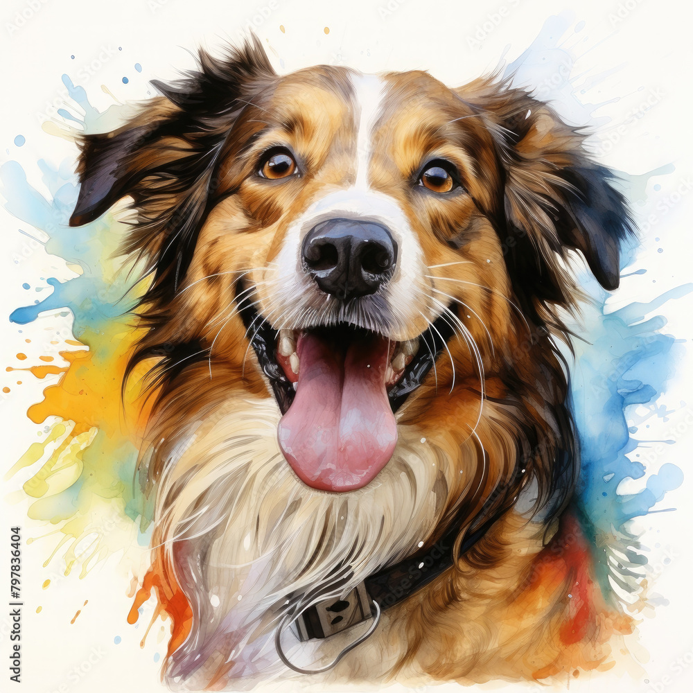 Watercolor Surfing Dogs Illustration, Generative Ai