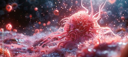 Cancer tumor cell mutation. Generative AI technology.	
 photo