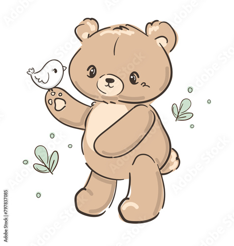 Hand Drawn Cute little Teddy Bear  vector illustration  Print for baby  newborns design