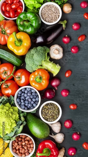 Wallpaper Mural Vertical video. Healthy eating ingredients: fresh vegetables, fruits and superfood. Nutrition, diet, vegan food concept. Torontodigital.ca