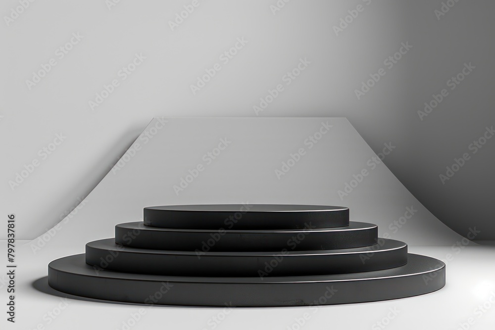 Obraz premium Empty white space with black podium. For the presentation of a premium luxury product