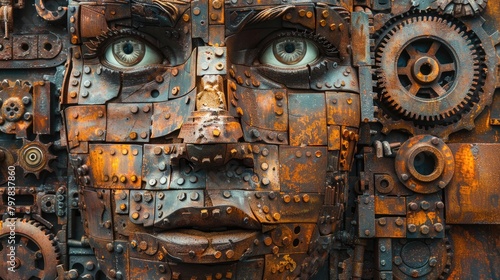 A pile of parts and gears make up a woman's face © fanjianhua