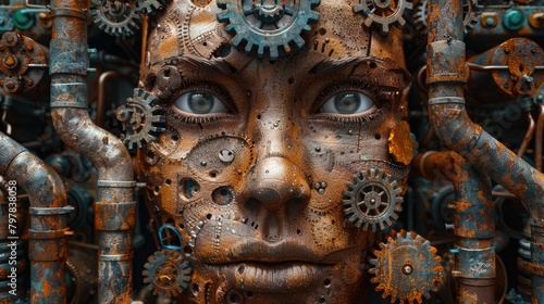 Wallpaper Mural A pile of parts and gears make up a woman's face Torontodigital.ca