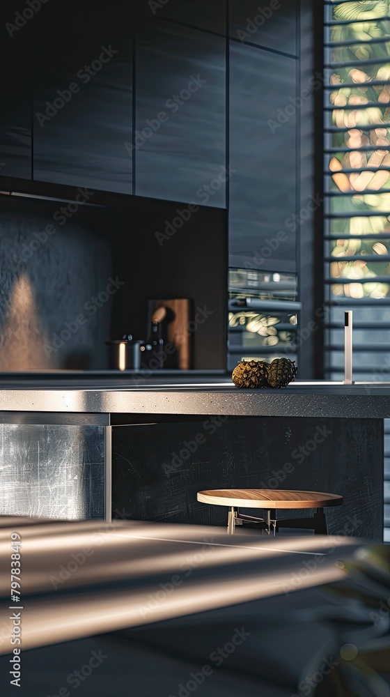 Minimalist Kitchen Island, Modern Design Perspective Minimalist Kitchen Island, Modern Design Perspective